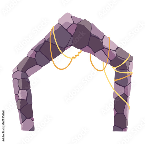 Zoo entrance gates, stone arch. Entrance to the zoo garden for wild animals. Vector illustration in cartoon style