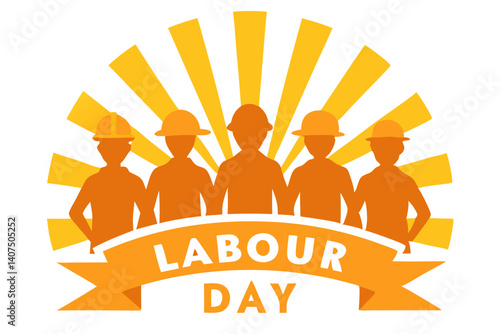 Celebrating Labour Day With Silhouette Workers And Golden Rays A Symbol Of Unity And Hard Work, labour day, workers, silhouettes, construction workers, golden rays, ribbon, celebration, unity, hard