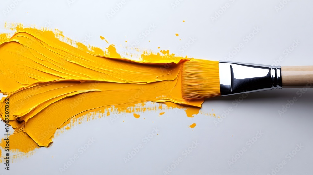 Brush painting yellow stroke on white background