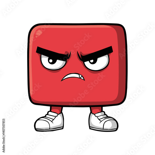  illustration of a hot red cube character with an angry, frustrated expression
