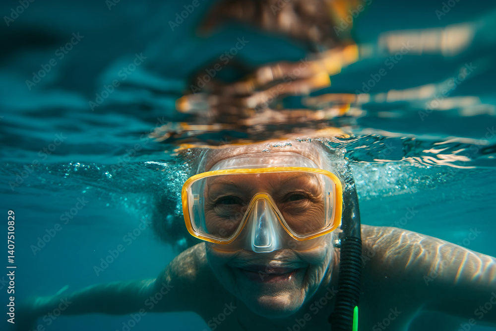 Naklejka premium Smiling person enjoying swimming in refreshing pool under the bright sun during spring vacation generative AI