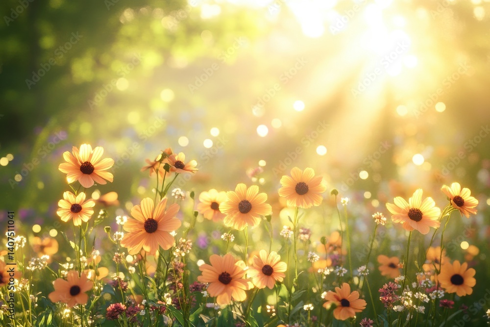 Vibrant wildflowers in morning sunlight Vibrant wildflowers in morning sunlight