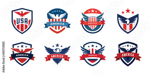 USA eagle shield set, American eagle banner vector illustration collection