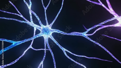 Neural connections, transmission of a glowing nerve impulse through synapses, dark background, still looped animation