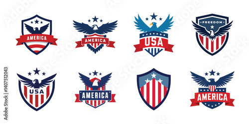 USA eagle shield set, American eagle banner vector illustration collection