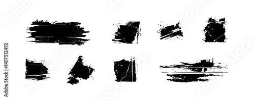 Black grunge backdrops elements with scratches and abrasions.