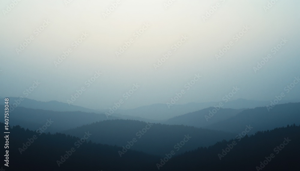 Fototapeta premium Misty mountain view at dawn serene landscape nature photography tranquil atmosphere wide angle peaceful wilderness