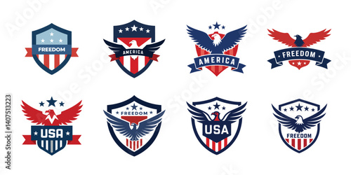 USA eagle shield set, American eagle banner vector illustration collection