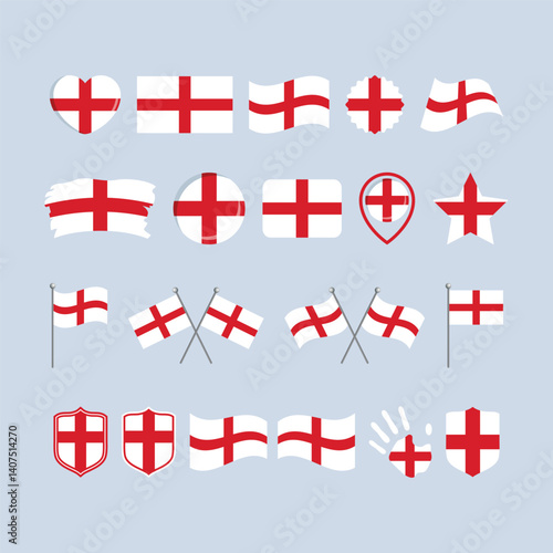 St. George's flag icon set vector on a gray background. Saint George's England flag graphic design element. Flag of the St. George symbols collection. Saint George's Cross flag icons in flat style