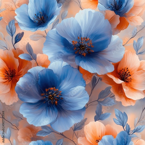 Watercolor Floral Pattern Soft Pastels Impressionist Blooms Seamless Design Hand Drawn Illustration