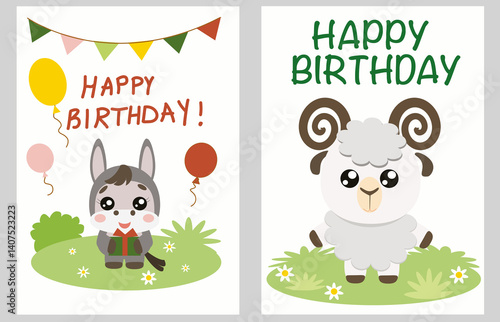 Happy birthday. Cute Farm Animals Greeting Cards 