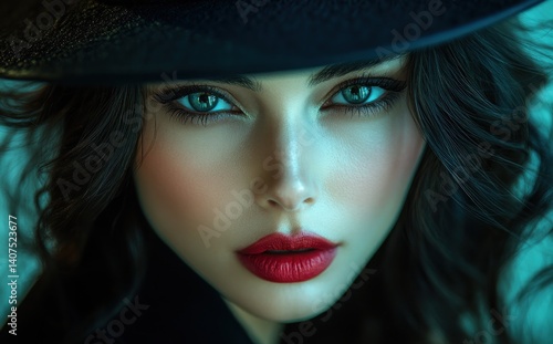 Wallpaper Mural Glamorous Witch in Modern Fashion with Black Hat and Elegant Outfit for Halloween Celebration Torontodigital.ca