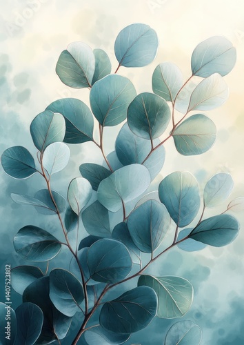 Eucalyptus Leaves Watercolor Painting for Card Wedding Greeting Invitation Floral Decor Art