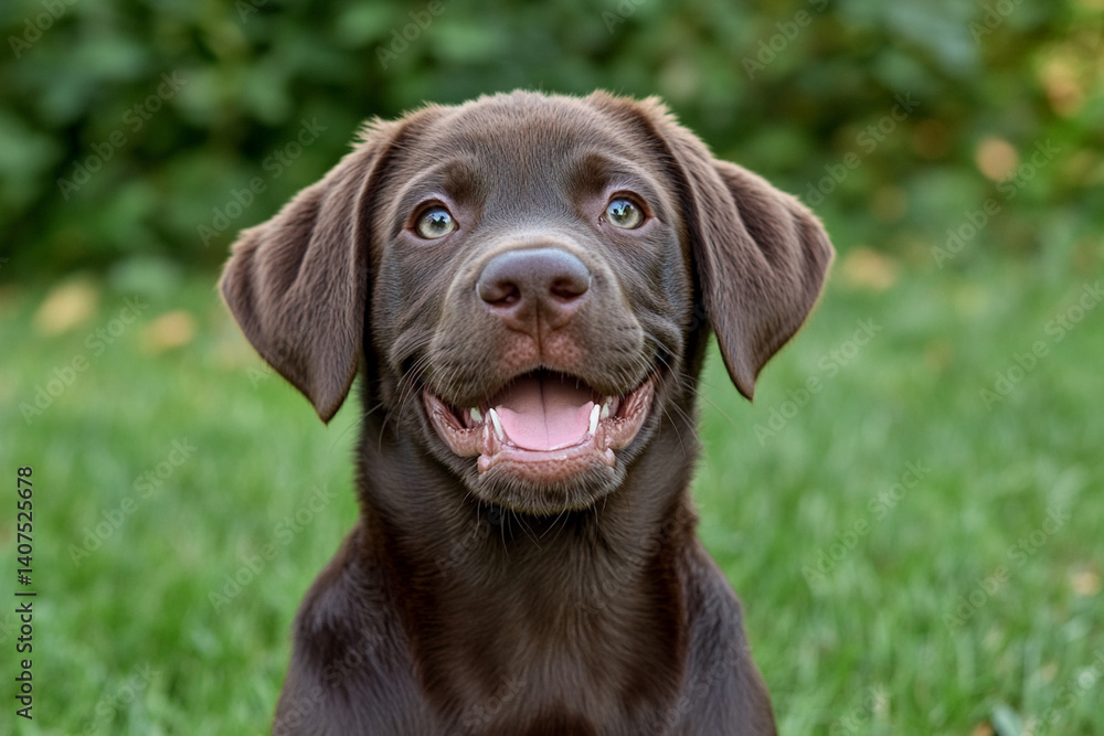 Labrador puppy with a joyful smile and shiny fur Labrador puppy with a joyful smile and shiny fur