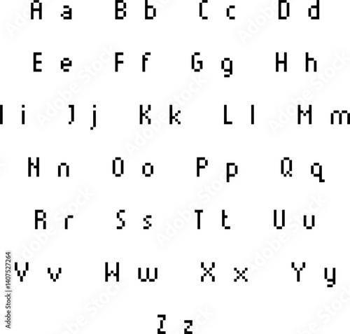 Pixelated Alphabet Chart Featuring Uppercase and Lowercase Letters in Retro Style Font for Educational and Design Use