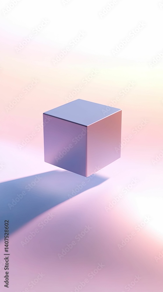 Obraz premium Levitating metallic cube pastel background