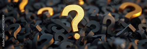 Dramatic Golden Question Mark with Black and Yellow Background in Hyper-Realistic Style