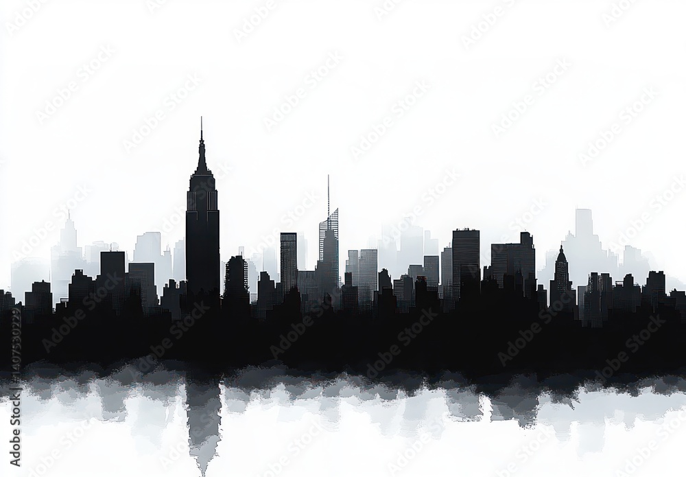 New York City skyline silhouette minimalist art high contrast monochrome modern architecture urban landscape New York City skyline silhouette minimalist art high contrast monochrome modern architecture urban landscape