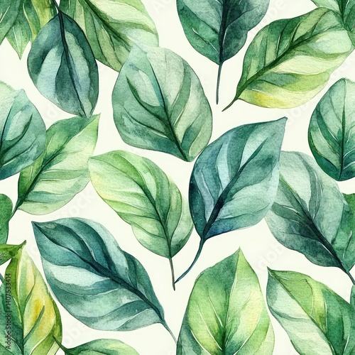 Seamless tropical watercolor pattern of lush green leaves hand drawn botanical illustration for summer decor