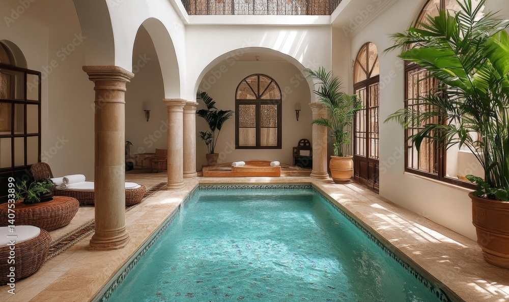 custom made wallpaper toronto digitalMoroccan style swimming pool -Generative AI