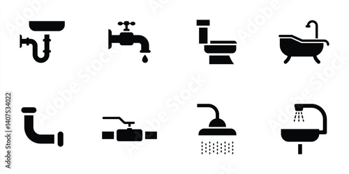 Set of Plumbing and Water Supply Icon Vector Illustration