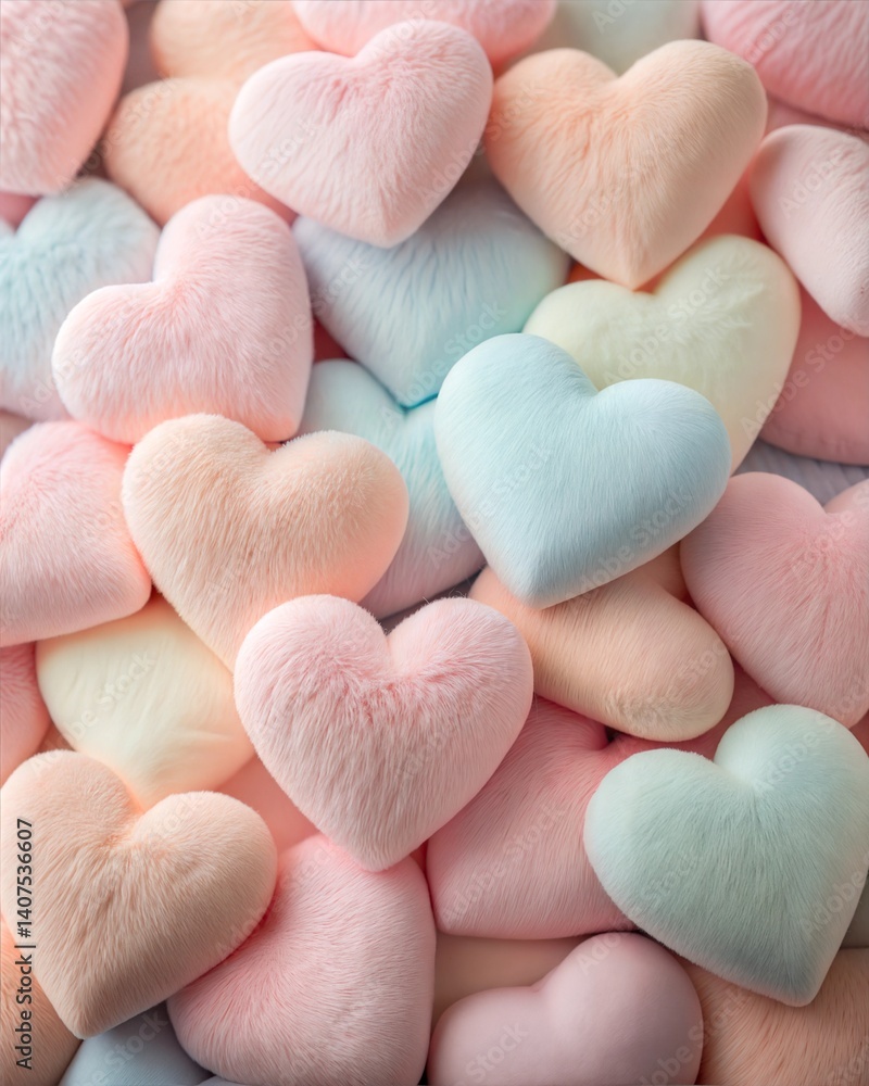 Obraz premium Colorful Fluffy Heart-Shaped Plushies