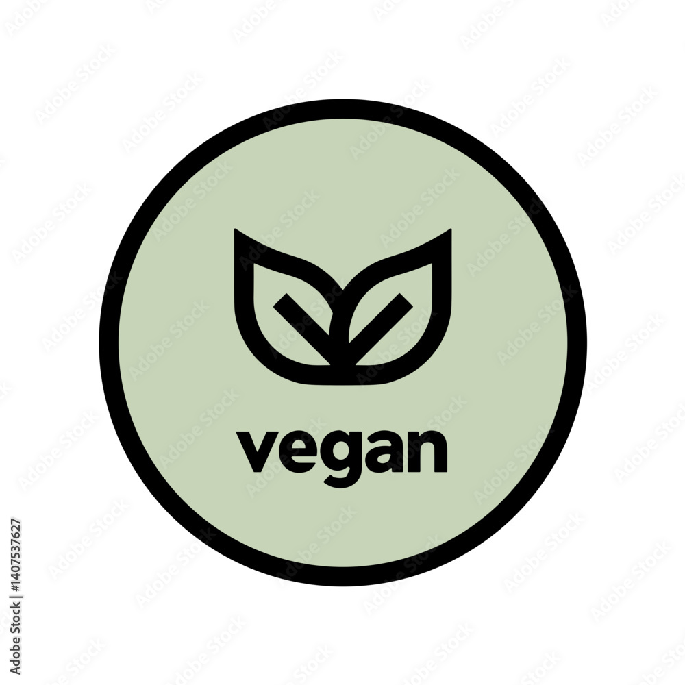 Vegan Logo with Leaves on a Soft Green Background Vegan Logo with Leaves on a Soft Green Background