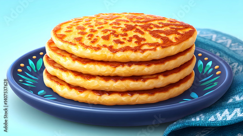 Wallpaper Mural Four golden-brown pancakes stacked on a decorative plate Torontodigital.ca