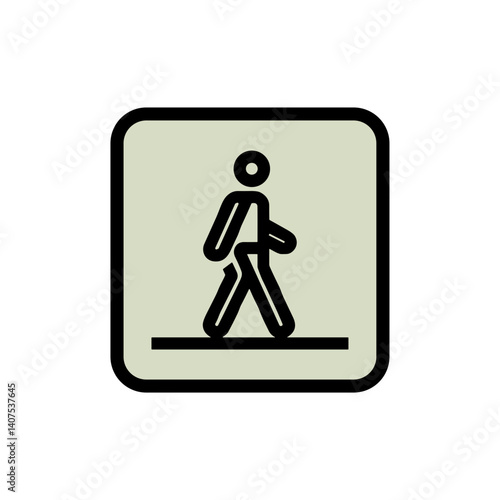 Pedestrian Sign Icon in Minimalistic Design and Green Background  