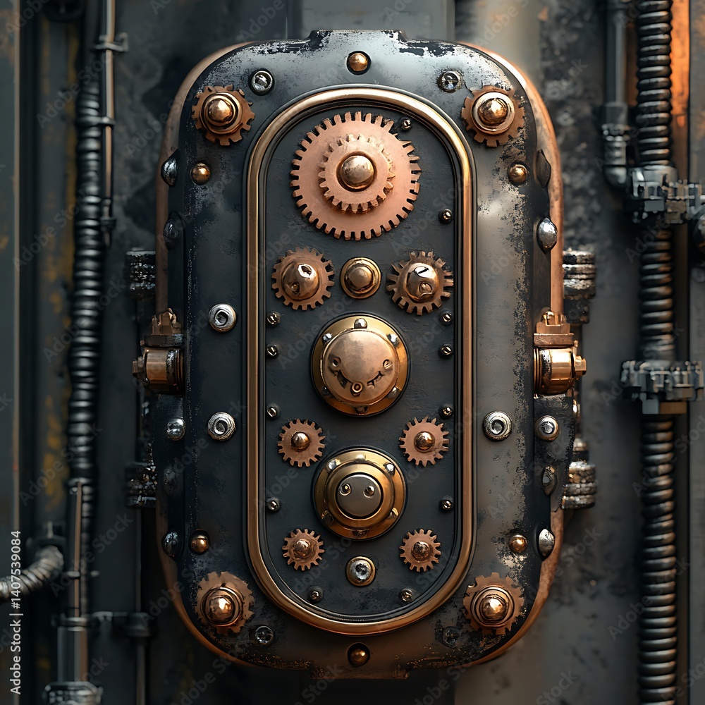 Gear driven mechanical switch in old machinery style high resolution picture Gear driven mechanical switch in old machinery style high resolution picture