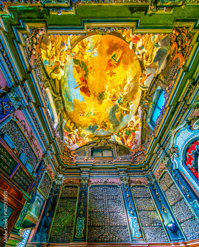 Obraz na płótnie Huge vault frescoe in ossary of San Bernardino alle Ossa Church, Milan, Italy w salonie