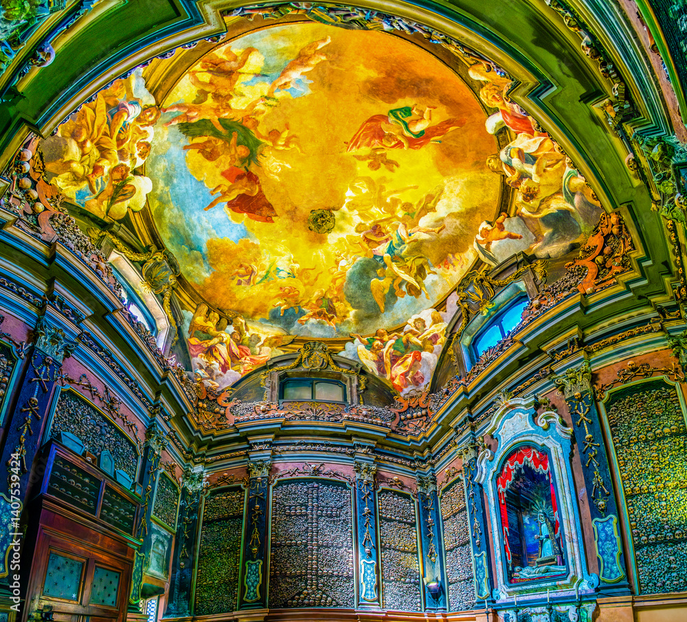 Huge vault frescoe in ossary of San Bernardino alle Ossa Church, Milan, Italy