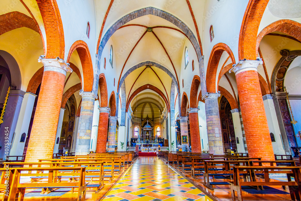 Interior of Church of Santa Maria del Carmine with Altar and chapels, Milan, Italy