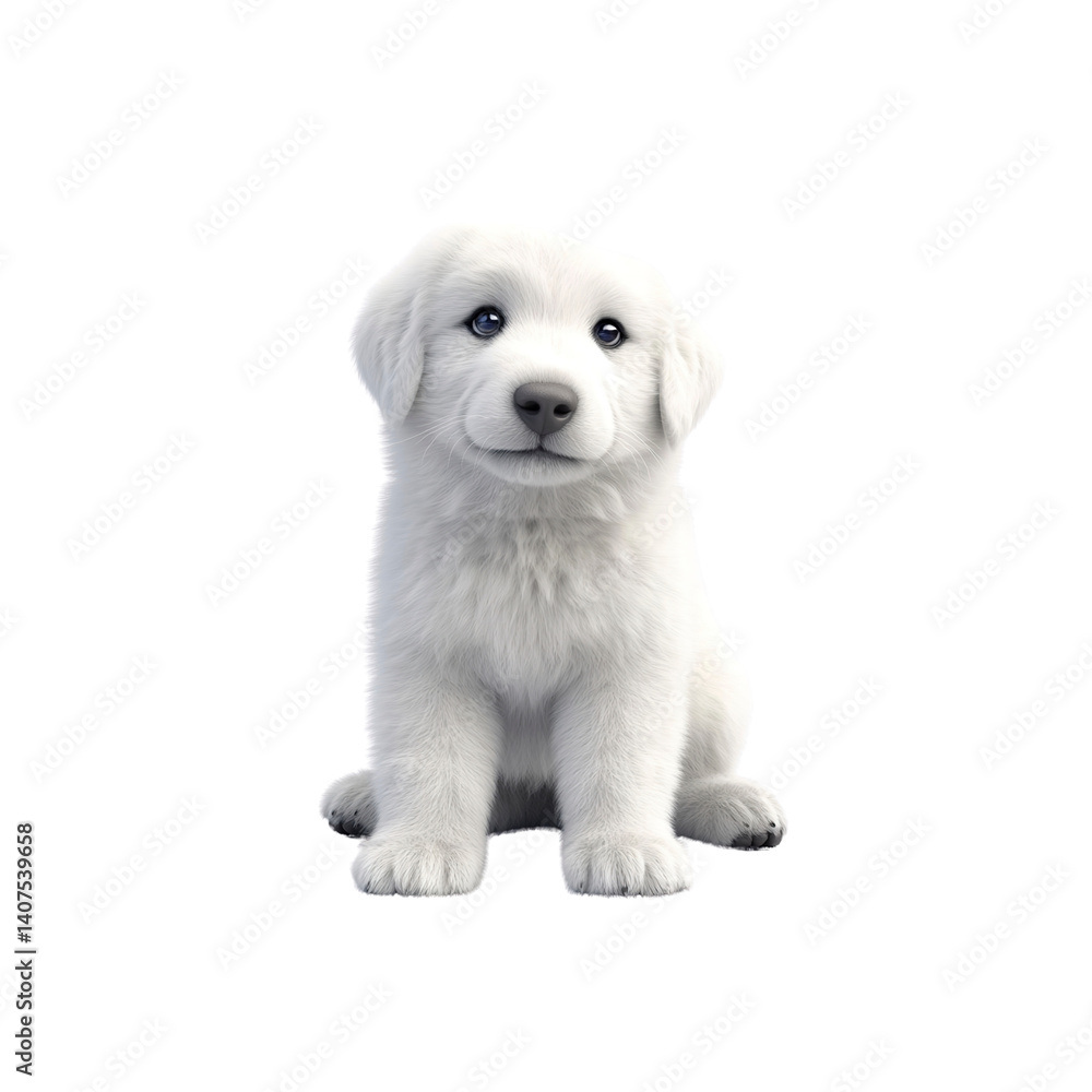 Adorable White Puppy Sitting on a on white background Adorable White Puppy Sitting on a on white background