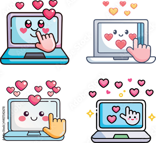 Cute Laptop with Love Hearts Showing Online Popularity