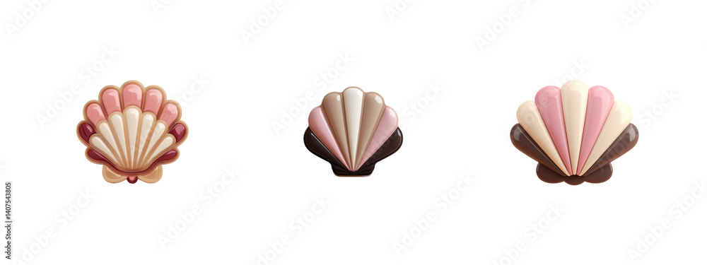 Obraz premium Collection of three colorful shell designs with smooth textures suitable for various creative projects