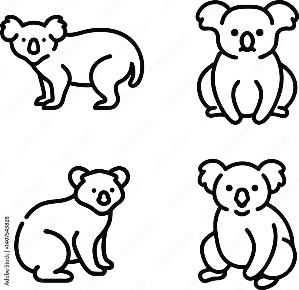 Obraz premium Four Cute Koala Line Art Illustrations