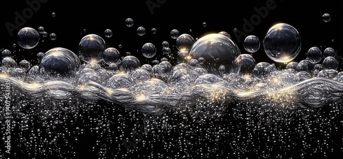 Floating Bubbles in Black Void Photorealistic Art Surrealism Underwater Texture Splash Carbonated Drink Concept
