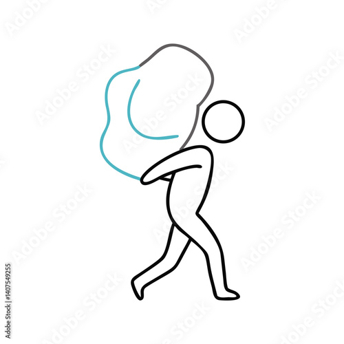 A person’s icon who drags a heavy load as a symbol of the fight against problems and the inability to drop them, emotional problems