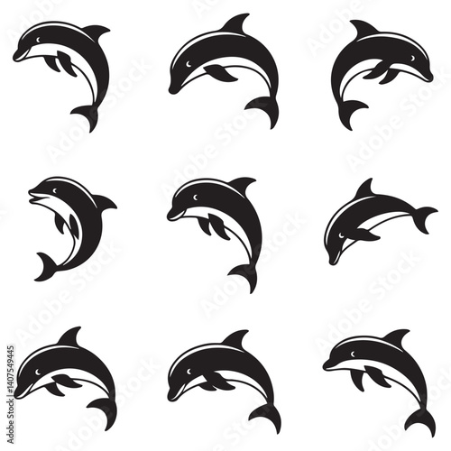 Dolphin fish animal Vector Black silhouettes. Good use for symbol, logo, mascot, web icon, sticker design, sign, or any design you want. Easy to use. with white background