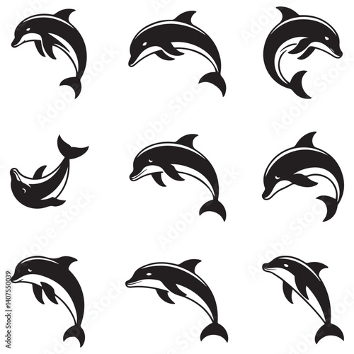 Dolphin fish animal Vector Black silhouettes. Good use for symbol, logo, mascot, web icon, sticker design, sign, or any design you want. Easy to use. with white background