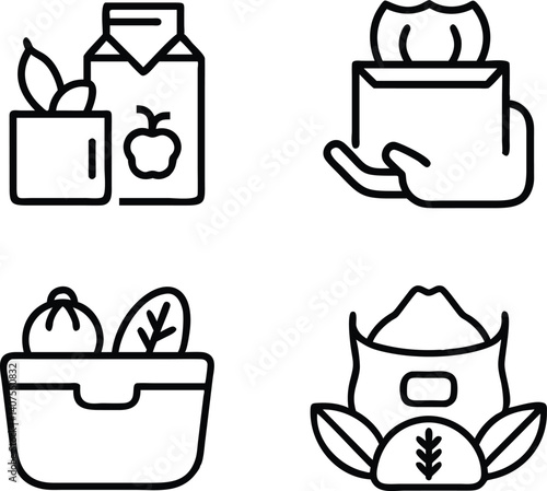 Simple Line Art Icons Representing Food Packaging and Delivery