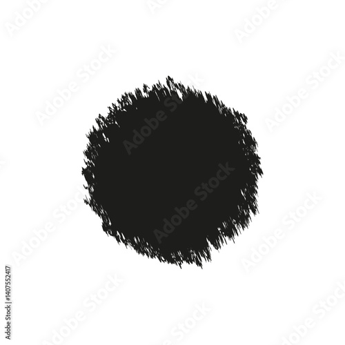 Ink blot shape. Textured circle spot. Rough brush mark. Vector black symbol.