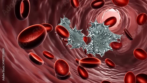 Wallpaper Mural Red blood cells flowing within a blood vessel as platelets aggregate to stop bleeding, forming a clot in circulation concept Torontodigital.ca