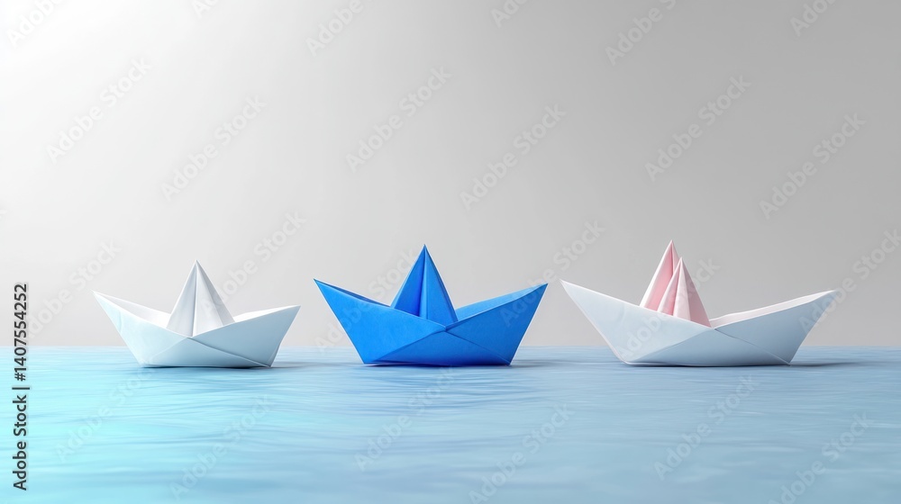 Leadership Concept Blue Boat Leading White Team on White Background Leadership Concept Blue Boat Leading White Team on White Background