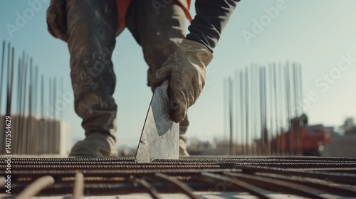 Wallpaper Mural Construction worker cutting rebar for a concrete project. Featuring strength and precision Torontodigital.ca