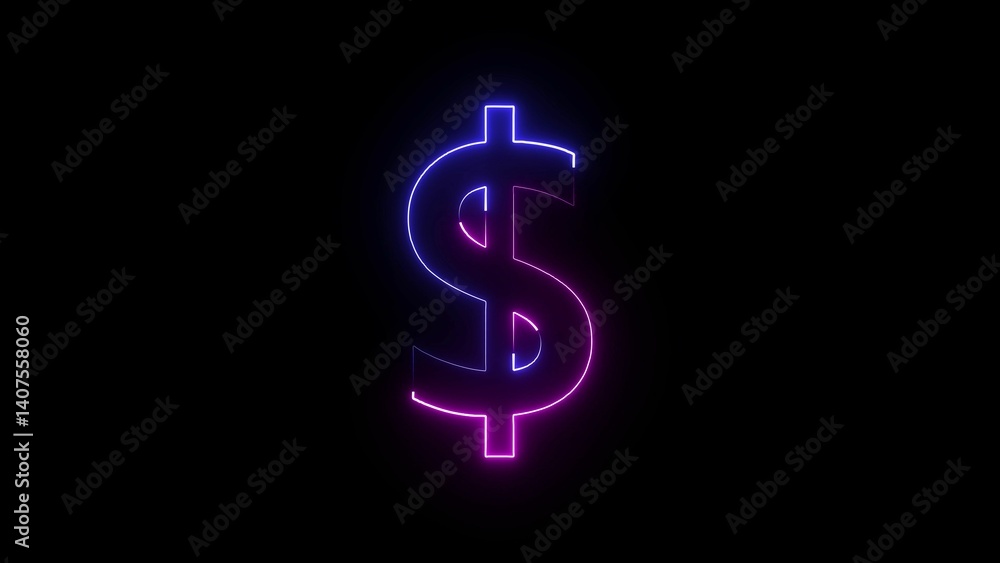 A neon dollar icon glowing in bright green, featuring a bold A neon dollar icon glowing in bright green, featuring a bold