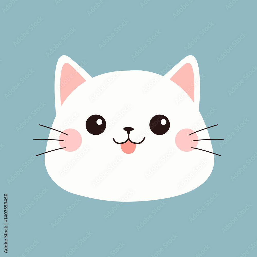 White cat kitten face head icon. Cute cartoon funny smiling kitty character. Kawaii animal. Happy Valentines Day. Greeting card. Flat design. Blue background. Isolated. Vector illustration White cat kitten face head icon. Cute cartoon funny smiling kitty character. Kawaii animal. Happy Valentines Day. Greeting card. Flat design. Blue background. Isolated. Vector illustration