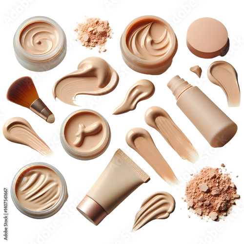 collection of Creamy light beige foundation smudge on white background