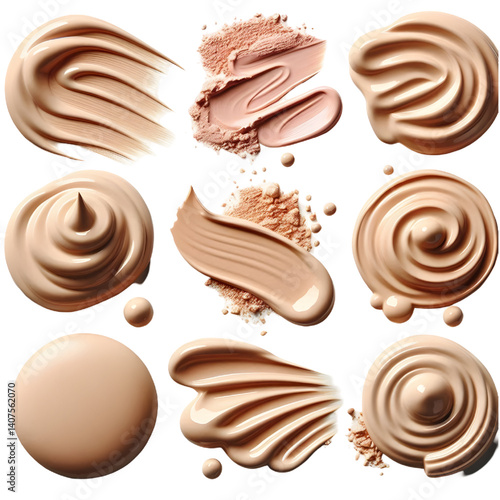 collection of Creamy light beige foundation smudge on white background